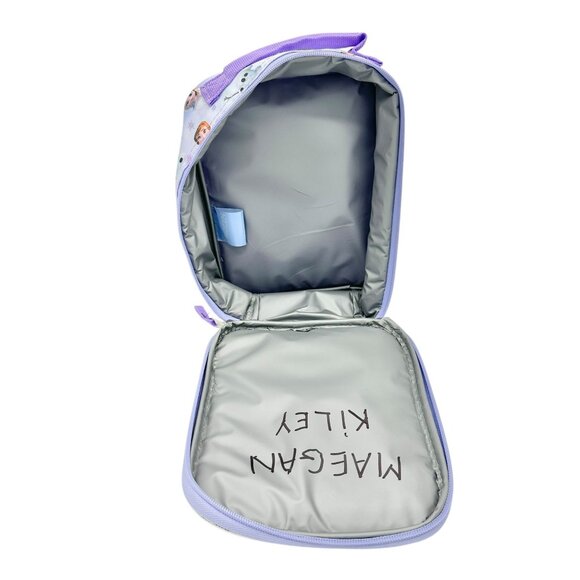 Disney Frozen Insulated Lunch Bag Anna Elsa Olaf Design 10x7x3 Purple Silver Zip - Picture 4 of 7